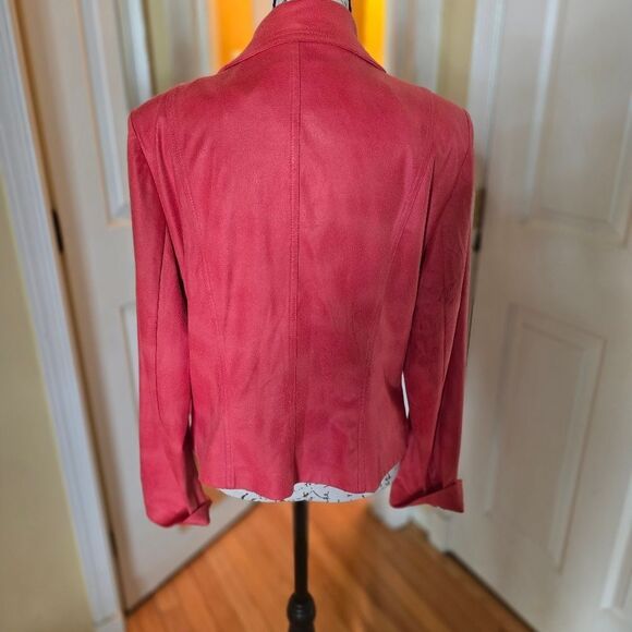Lena Gabrielle Distressed FAUX Leather Jacket in Red - Picture 2 of 6